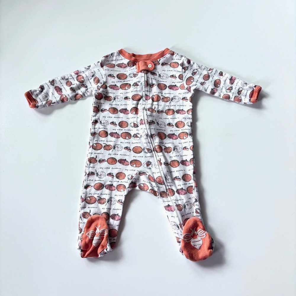 Burt's Bees Boys Girls 0-3 Month Halloween Pumpkin‎ Zip Pajamas Romper Outfit